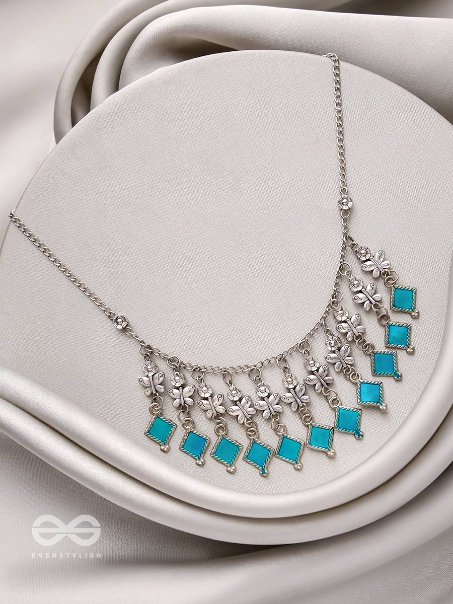 Blossoms N' Butterflies- Oxidised Enamelled Necklace