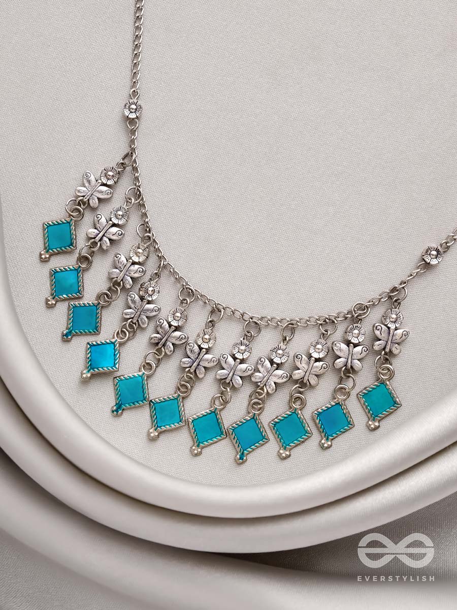Blossoms N' Butterflies- Oxidised Enamelled Necklace