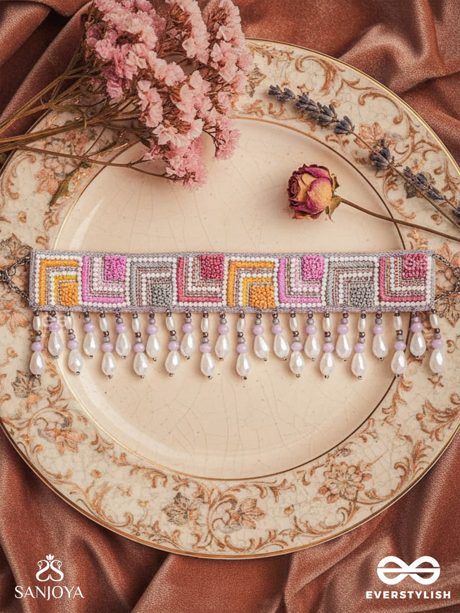 Karmuka - The Jazzy Rainbow - Resham, Beads And Glass Drops Hand Embroidered Choker Neckpiece
