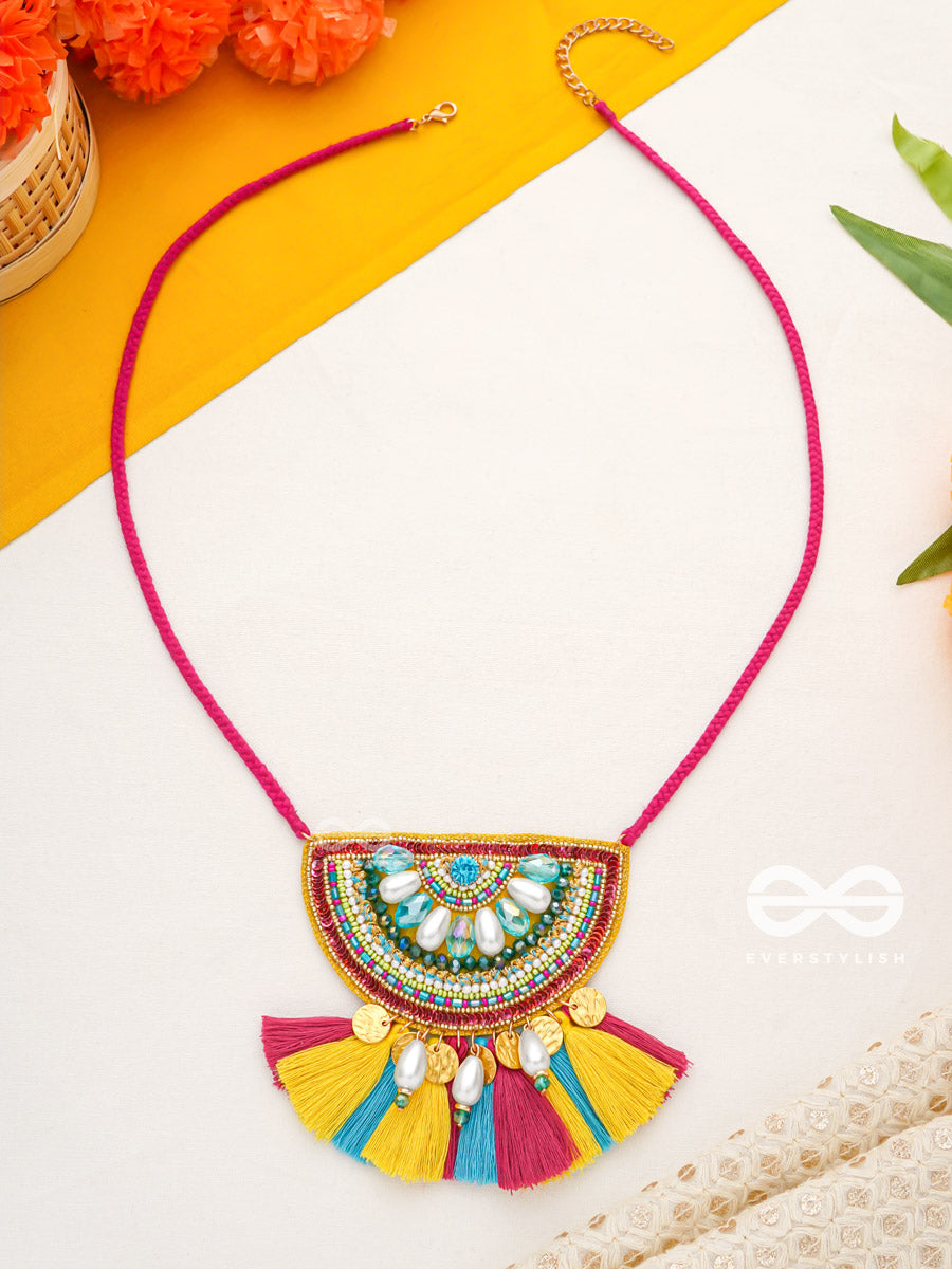 Aashara- The Crimson Fire- Pearls, Stones & Beads Embroidered Necklace