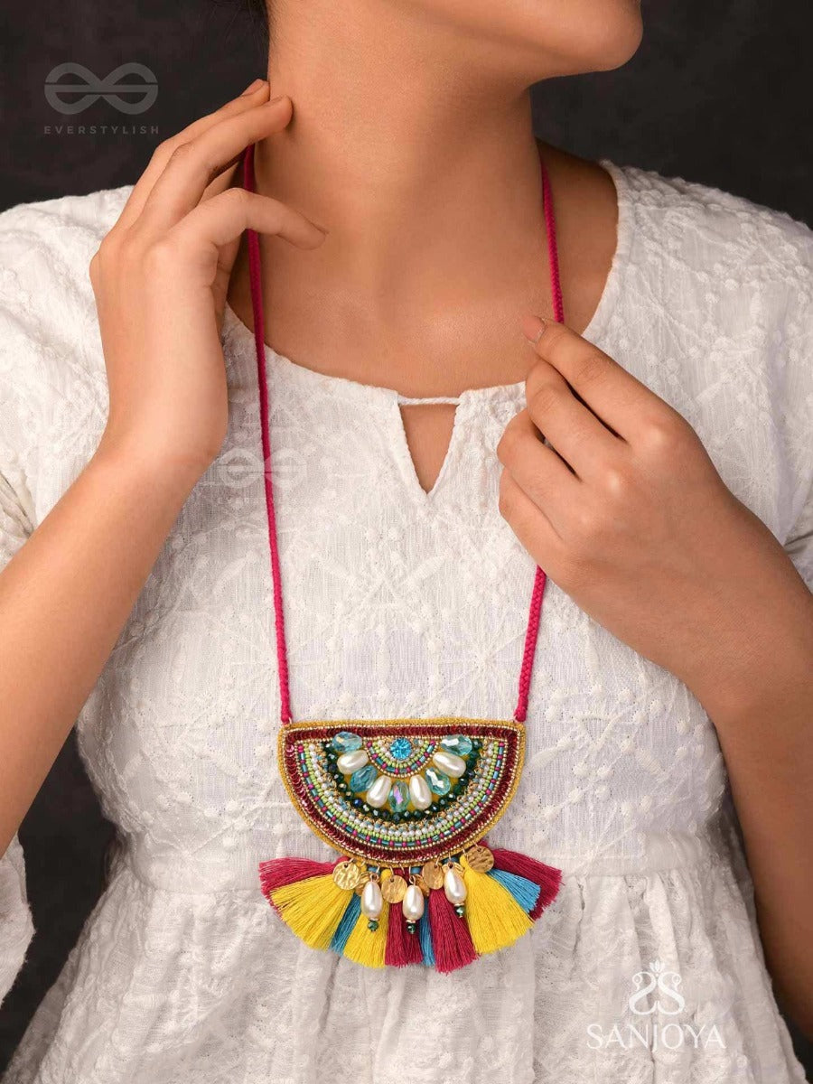 Aashara- The Crimson Fire- Pearls, Stones & Beads Embroidered Necklace