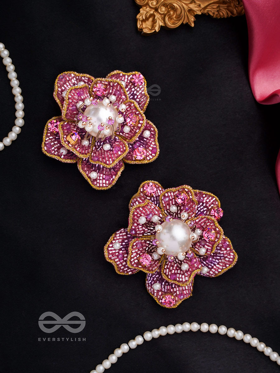 Taarana- The Pink Rose- Pearls, Stones & Beads Embroidered Earrings