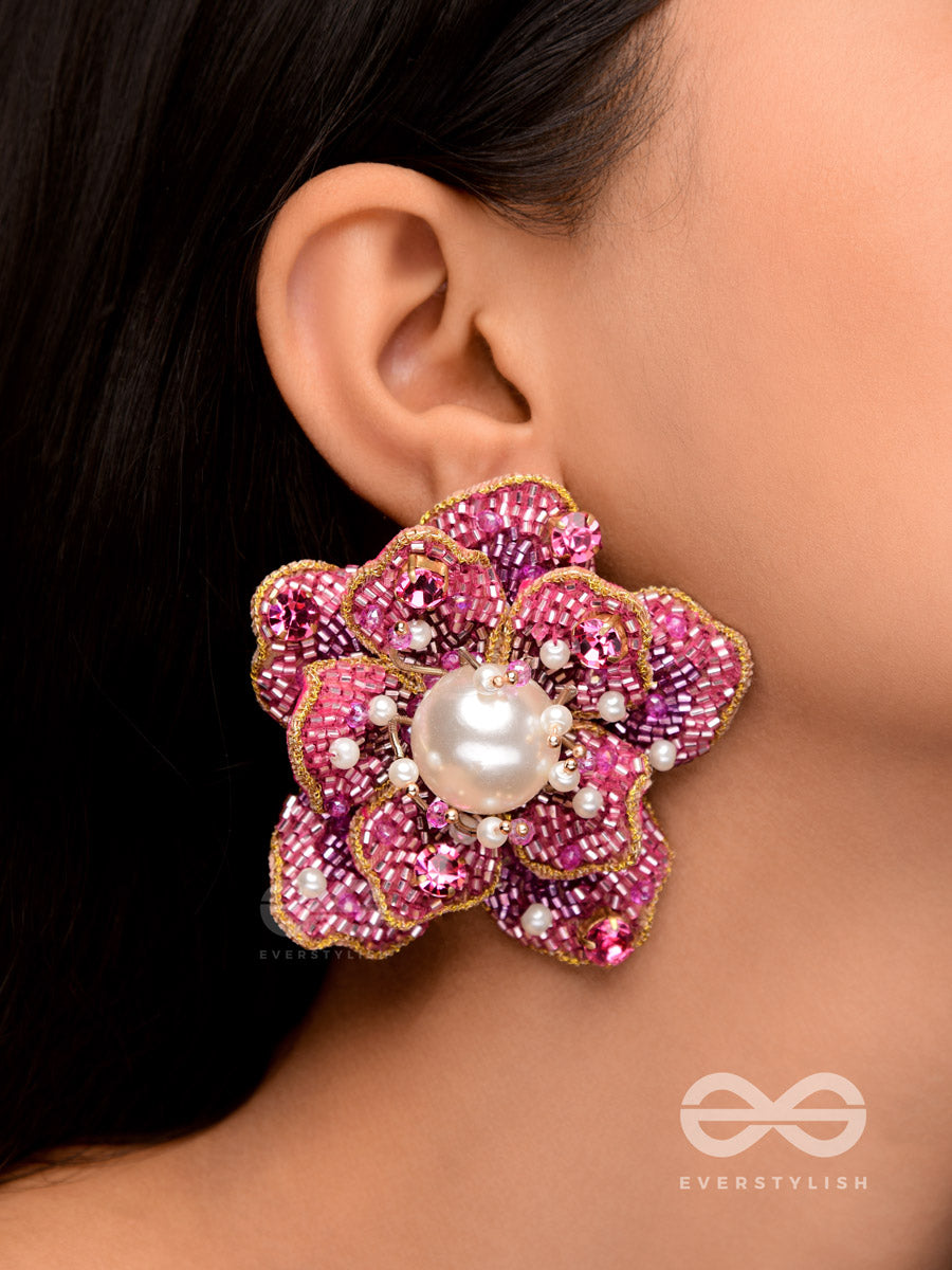 Taarana- The Pink Rose- Pearls, Stones & Beads Embroidered Earrings