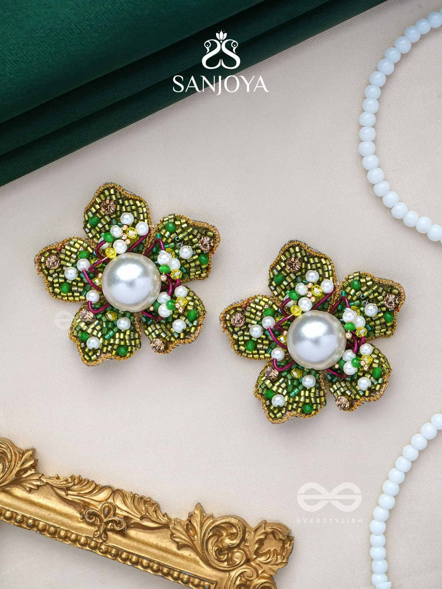 Triyashti- The Ravishing Wildflower- Pearls, Stones & Beads Embroidered Earrings