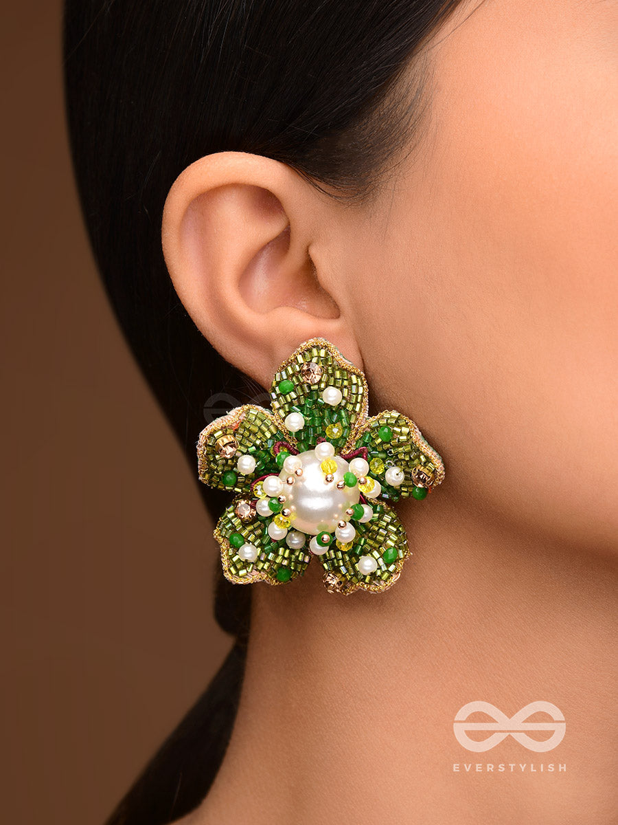 Triyashti- The Ravishing Wildflower- Pearls, Stones & Beads Embroidered Earrings