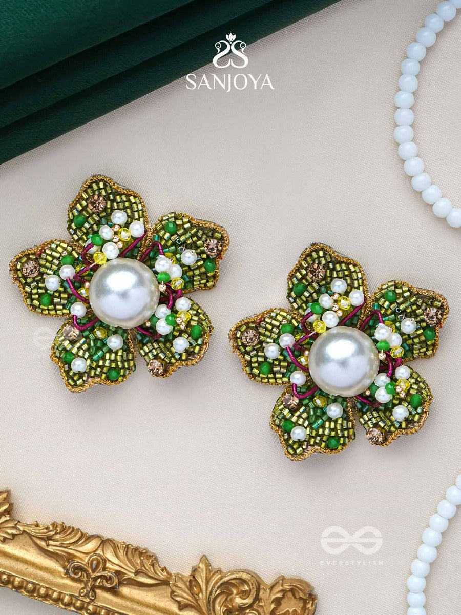 Triyashti- The Ravishing Wildflower- Pearls, Stones & Beads Embroidered Earrings