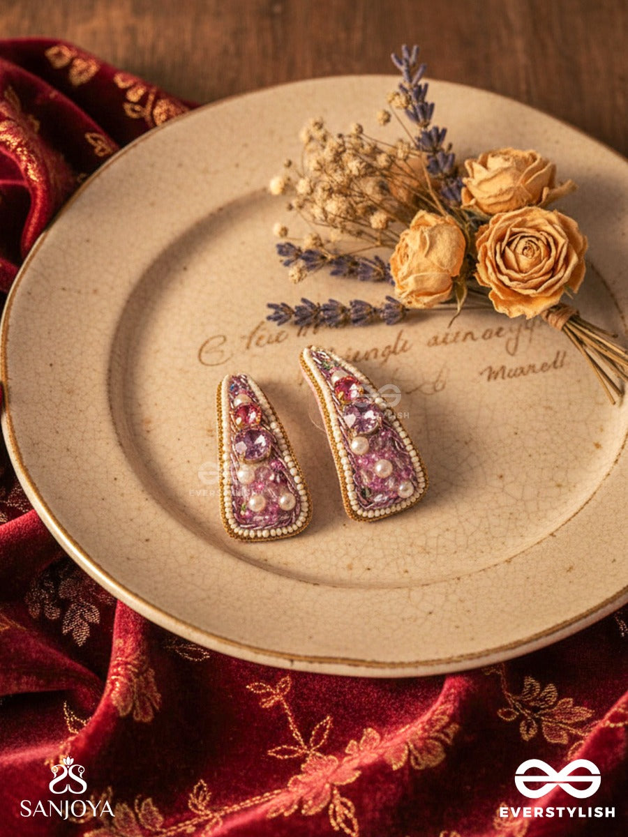 Saireeya- The Purple Garden- Stones, Pearls & Beads Embroidered Earrings