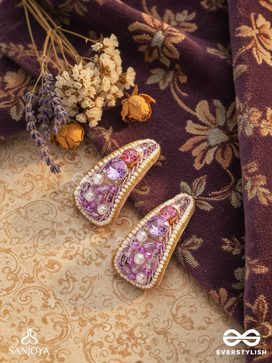 Saireeya- The Purple Garden- Stones, Pearls & Beads Embroidered Earrings