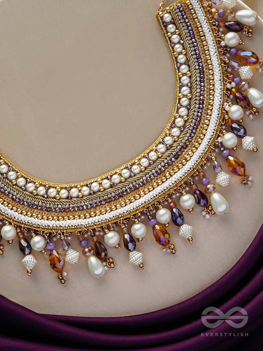 Vaidurya- Studded With Gems- Pearls, Beads & Sequins Embroidered Necklace