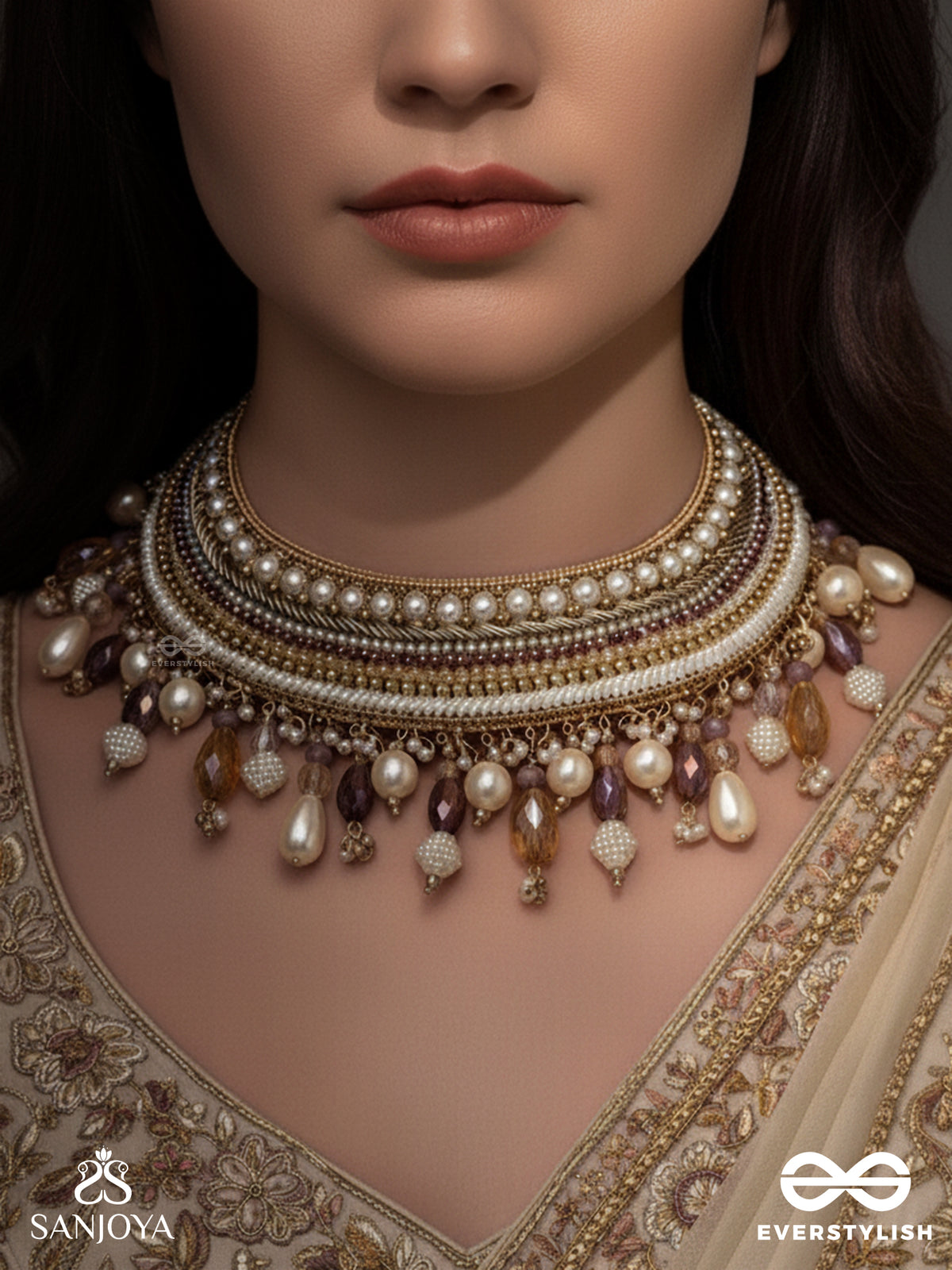 Vaidurya- Studded With Gems- Pearls, Beads & Sequins Embroidered Necklace