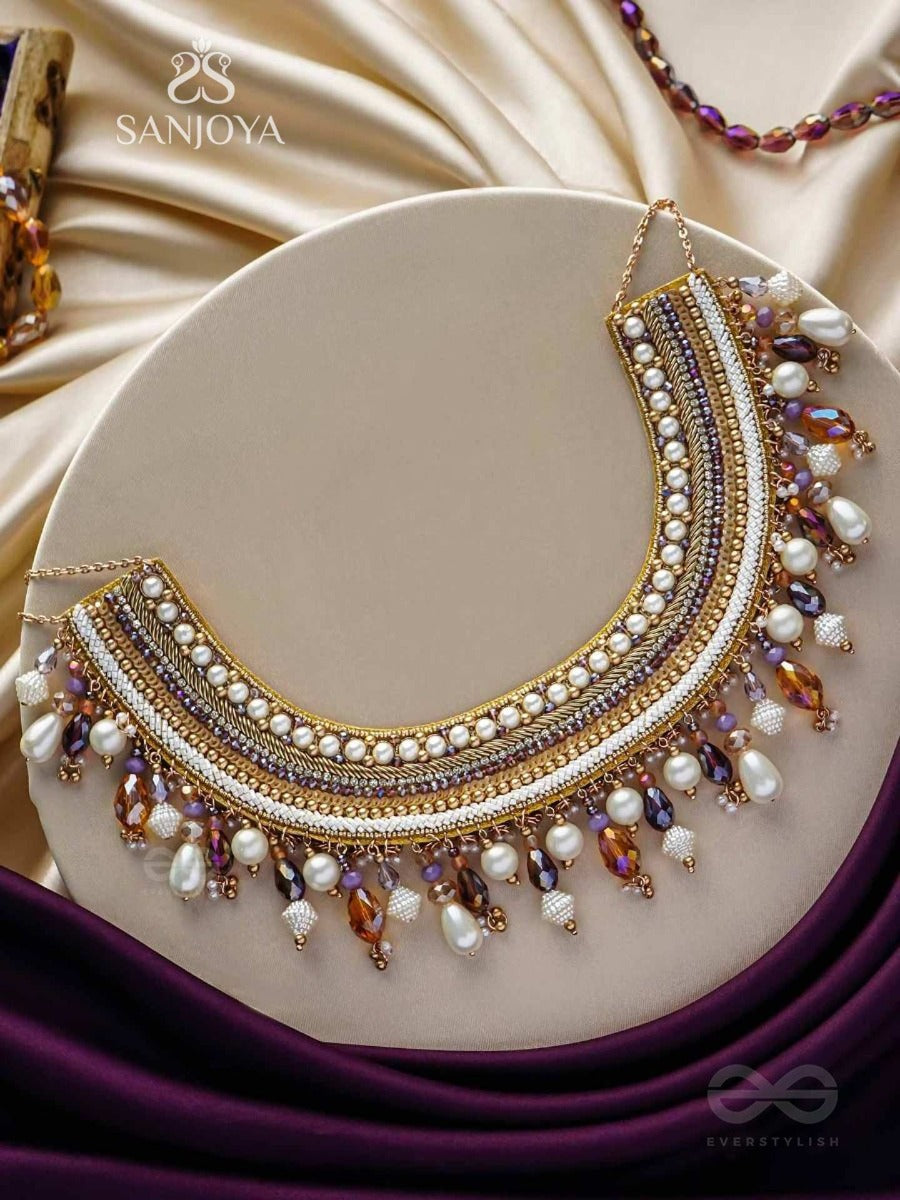 Vaidurya- Studded With Gems- Pearls, Beads & Sequins Embroidered Necklace