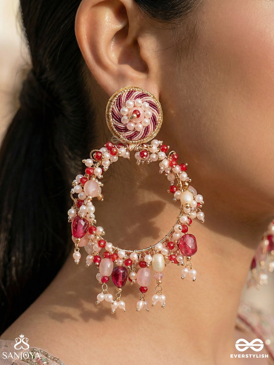 Ardramani - The Fiery Embers - Dabka And Glass Beads Hand Embroidered Earrings