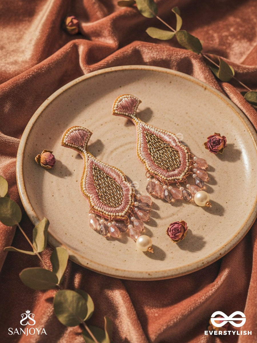 Teevara- The Coral Fish- Pearls & Glass Beads Embroidered Earrings