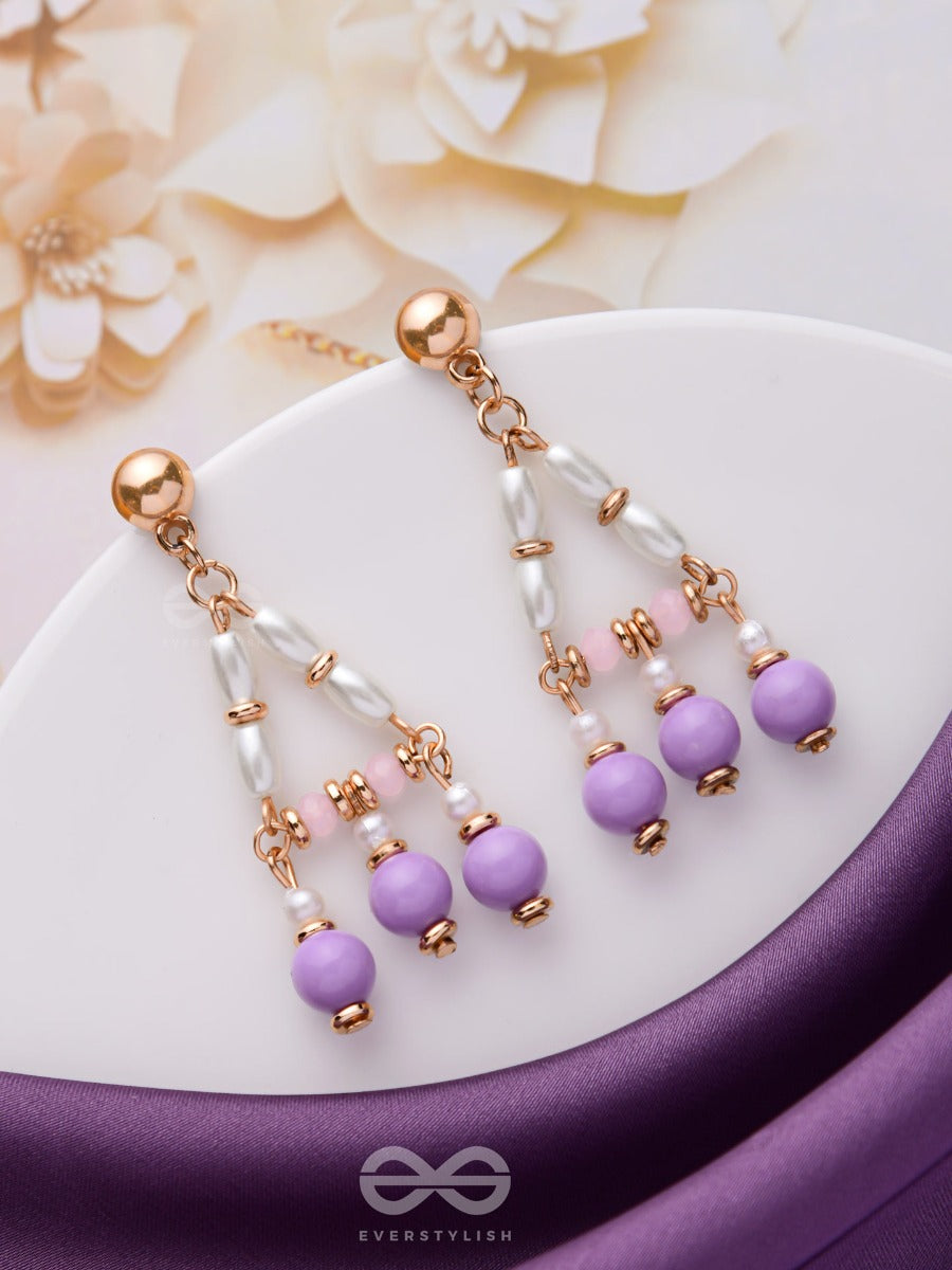 The Ethereal Echoes - Lavender And White Beaded Earrings