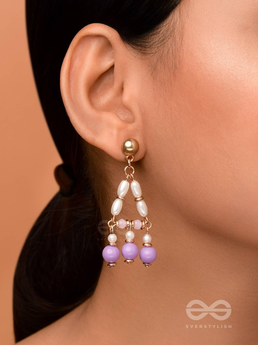 The Ethereal Echoes - Lavender And White Beaded Earrings