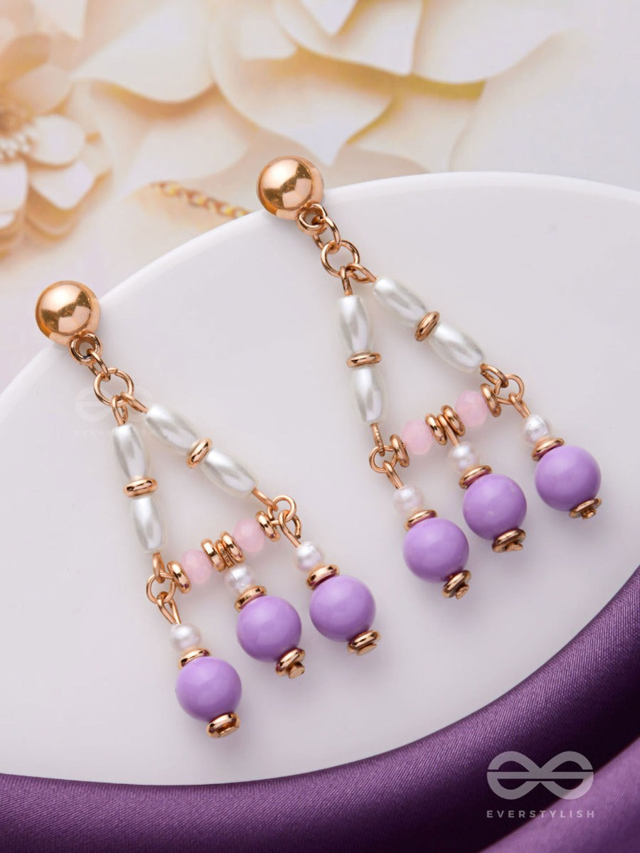 The Ethereal Echoes - Lavender And White Beaded Earrings