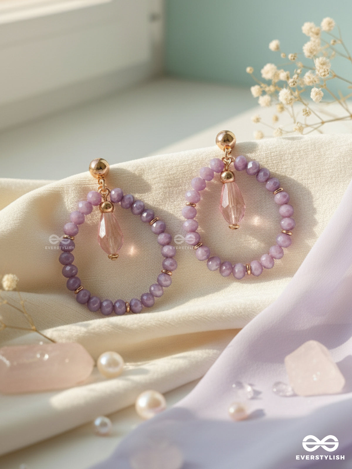 Mauveing On - Golden Beads Earrings