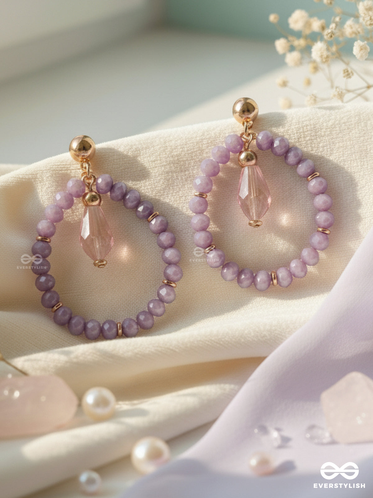 Mauveing On - Golden Beads Earrings