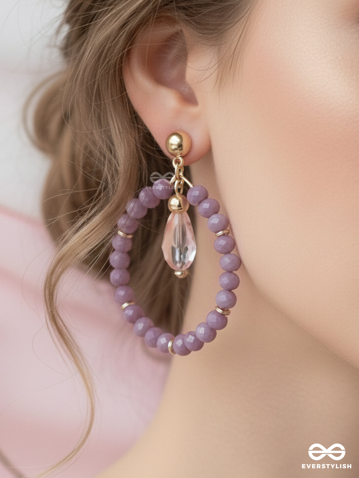 Mauveing On - Golden Beads Earrings