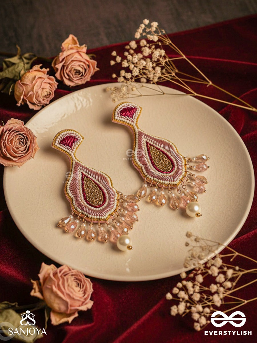 Teevara- The Coral Fish- Pearls & Glass Beads Embroidered Earrings