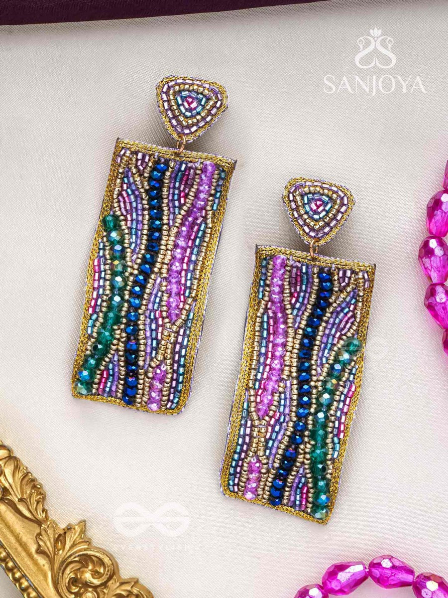 Abhirama - The Beautiful Canvas - Beaded Rectangle Embroidered Earrings ( Multicolor )