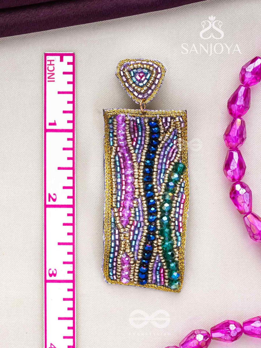 Abhirama - The Beautiful Canvas - Beaded Rectangle Embroidered Earrings ( Multicolor )