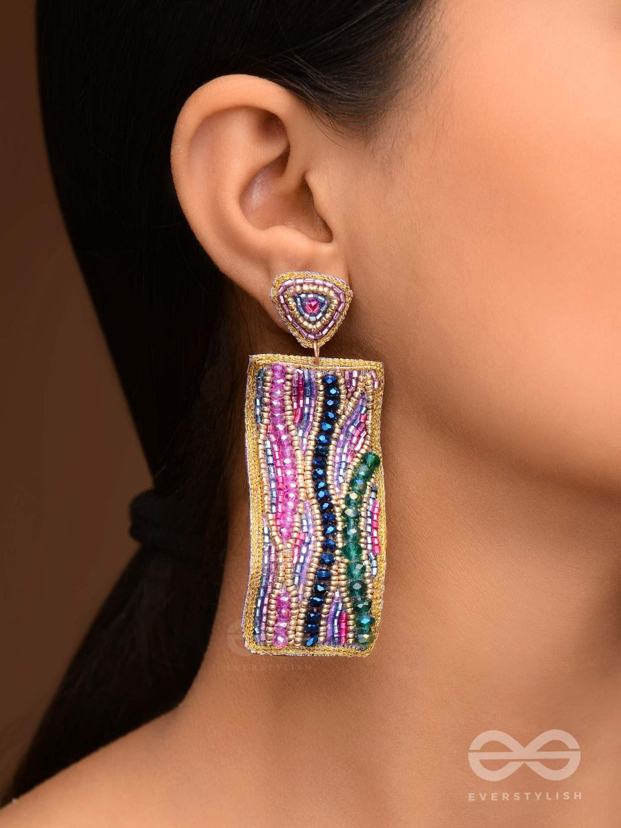 Abhirama - The Beautiful Canvas - Beaded Rectangle Embroidered Earrings ( Multicolor )