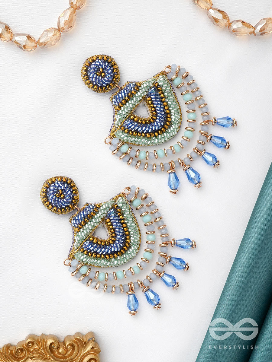Chandralekha - The Moon's Ray - Beads And Glass Drop Embroidered Earrings