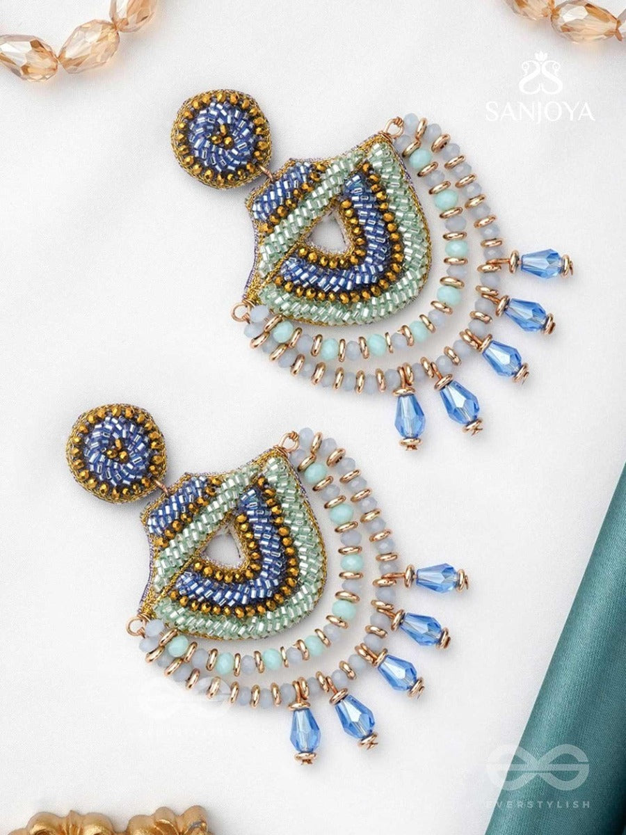 Chandralekha - The Moon's Ray - Beads And Glass Drop Embroidered Earrings