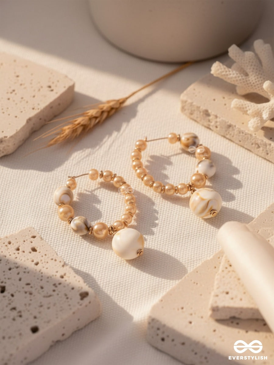 The Heart-Beach - Golden Embellished Sandstone Hoops