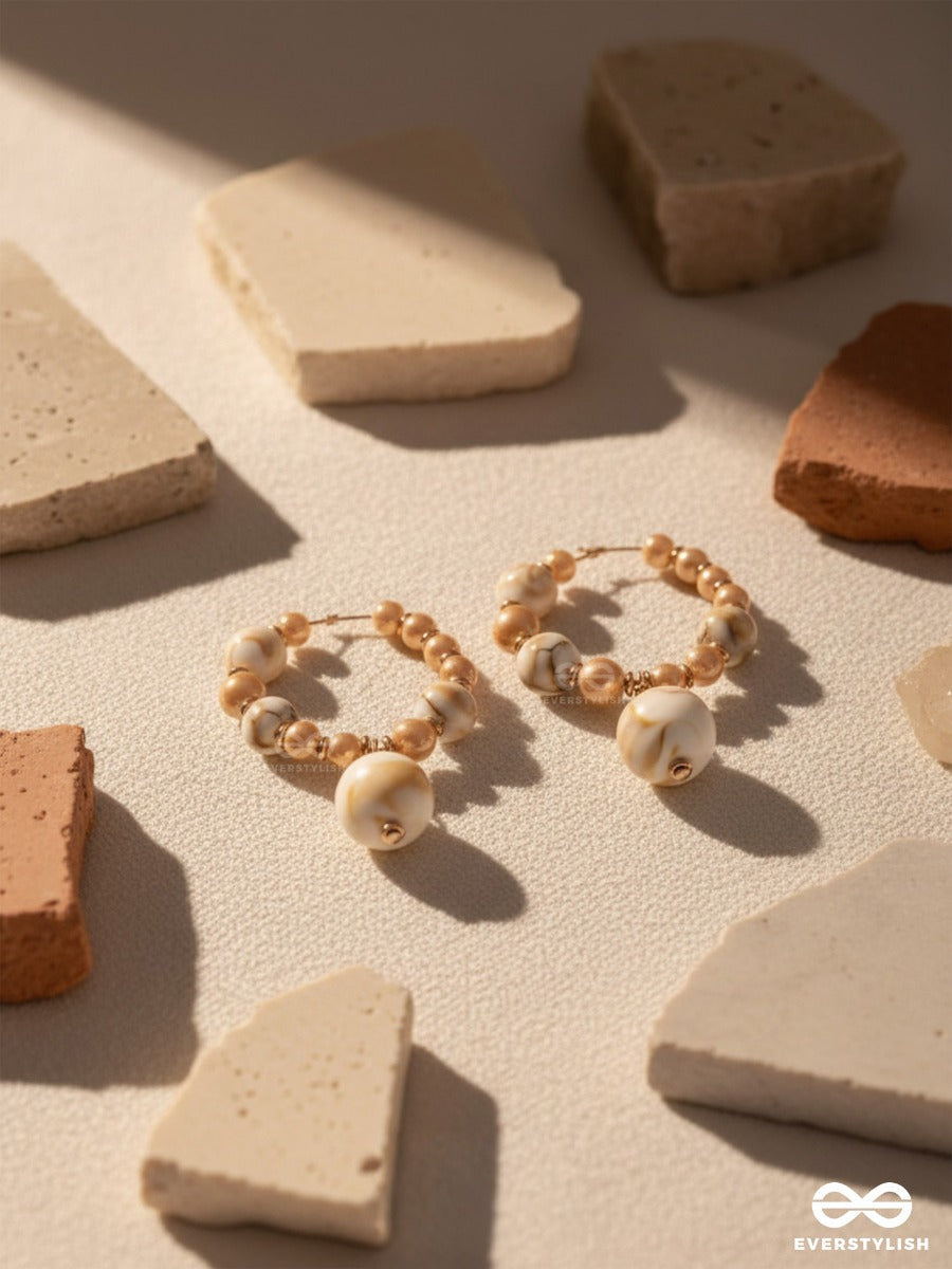 The Heart-Beach - Golden Embellished Sandstone Hoops