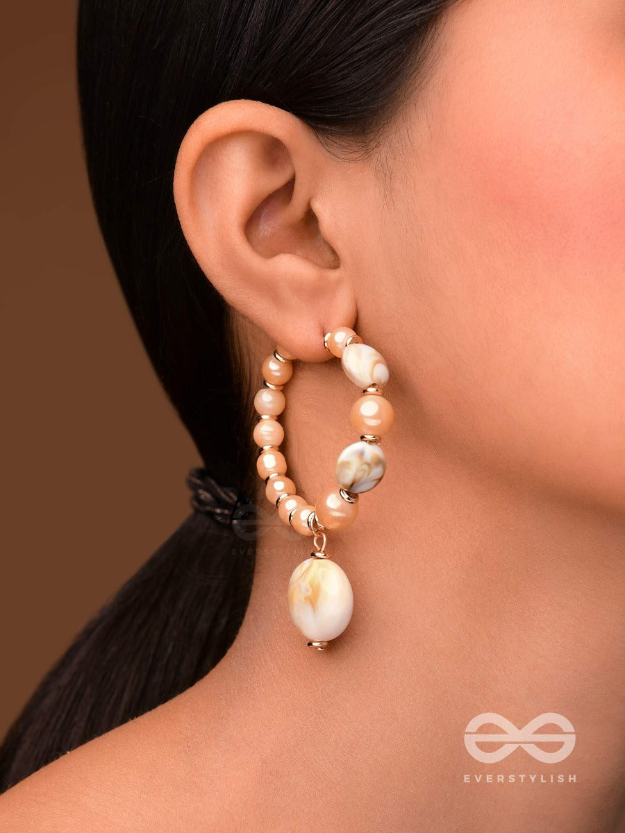 The Heart-Beach - Golden Embellished Sandstone Hoops