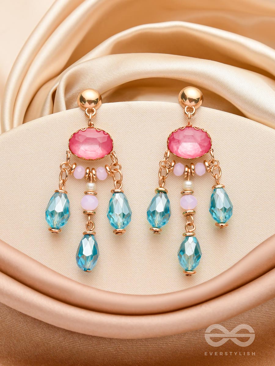 Pink Champagne Rains - Golden Embellished Earrings