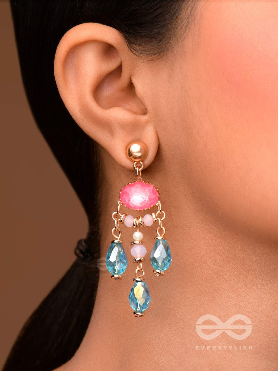 Pink Champagne Rains - Golden Embellished Earrings