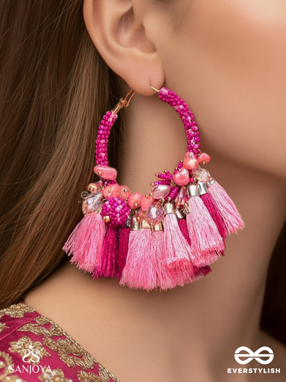 Madhurima - The Sweetness - Beads, Resham Tassels And Stones Hand Embroidered Earrings
