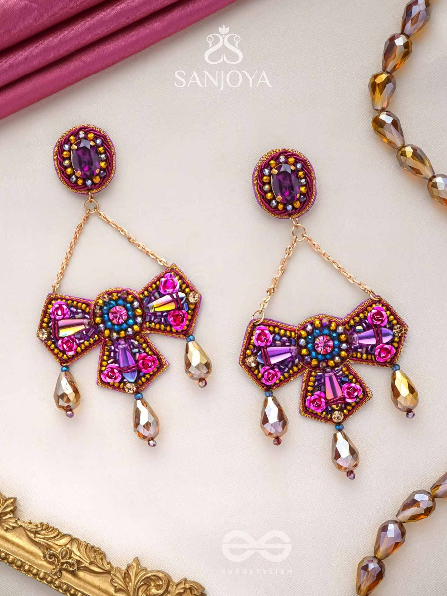 Shailaja - The Daughter Of The Mountain - Stone, Beads And Glass Drops Hand Embroidered Earrings