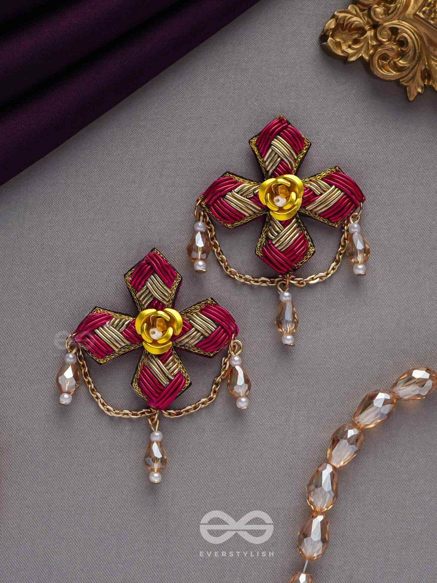 Chaarvi - The Beautiful And Elegant - Dabka And Glass Drops Hand Embroidered Earrings
