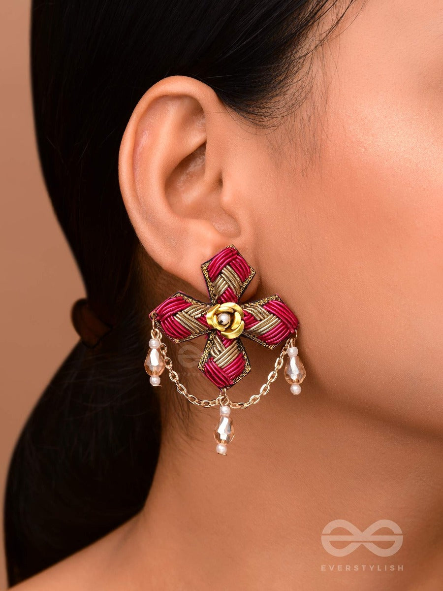Chaarvi - The Beautiful And Elegant - Dabka And Glass Drops Hand Embroidered Earrings