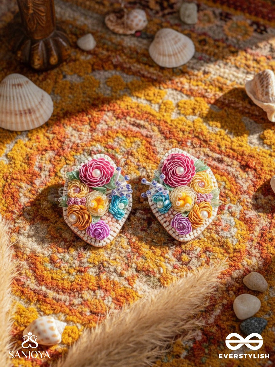Vasantika- The Spring Bloom - Sequins,Pearls And Resham Embroidered Earrings (Multicolor)