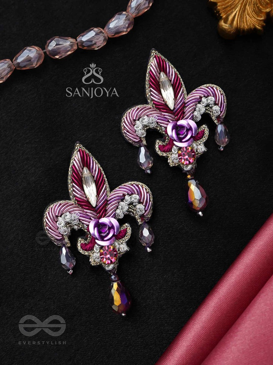 Abhinaya - The Dramatic Drop - Stones, Dabka And Glass Drops Hand Embroidered Earrings