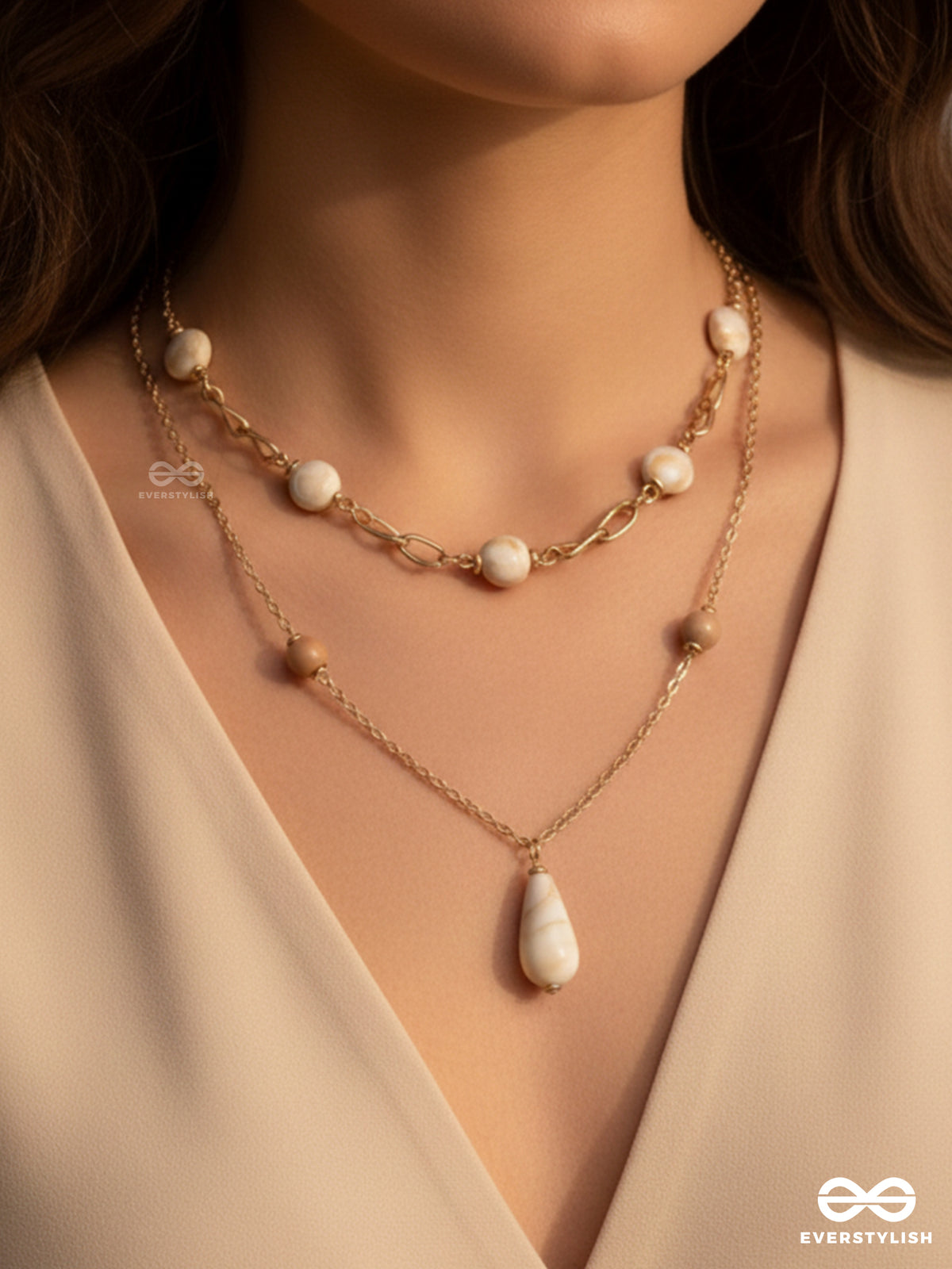 Sea Life Splendor- Statement Two Layered Sandstone Necklace With Anti-Tarnish Coatin
