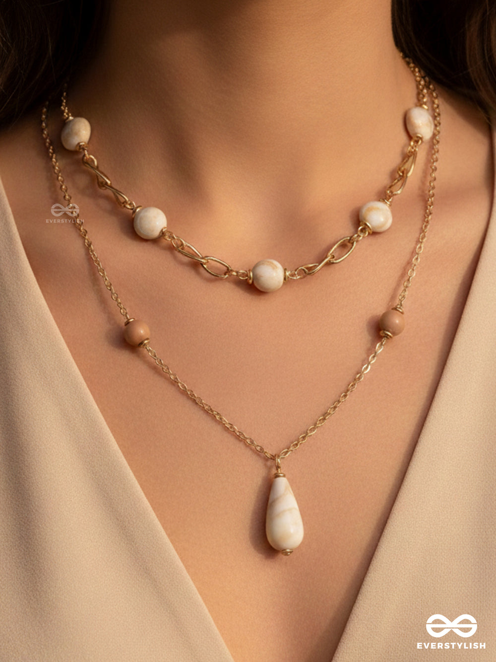 Sea Life Splendor- Statement Two Layered Sandstone Necklace With Anti-Tarnish Coatin