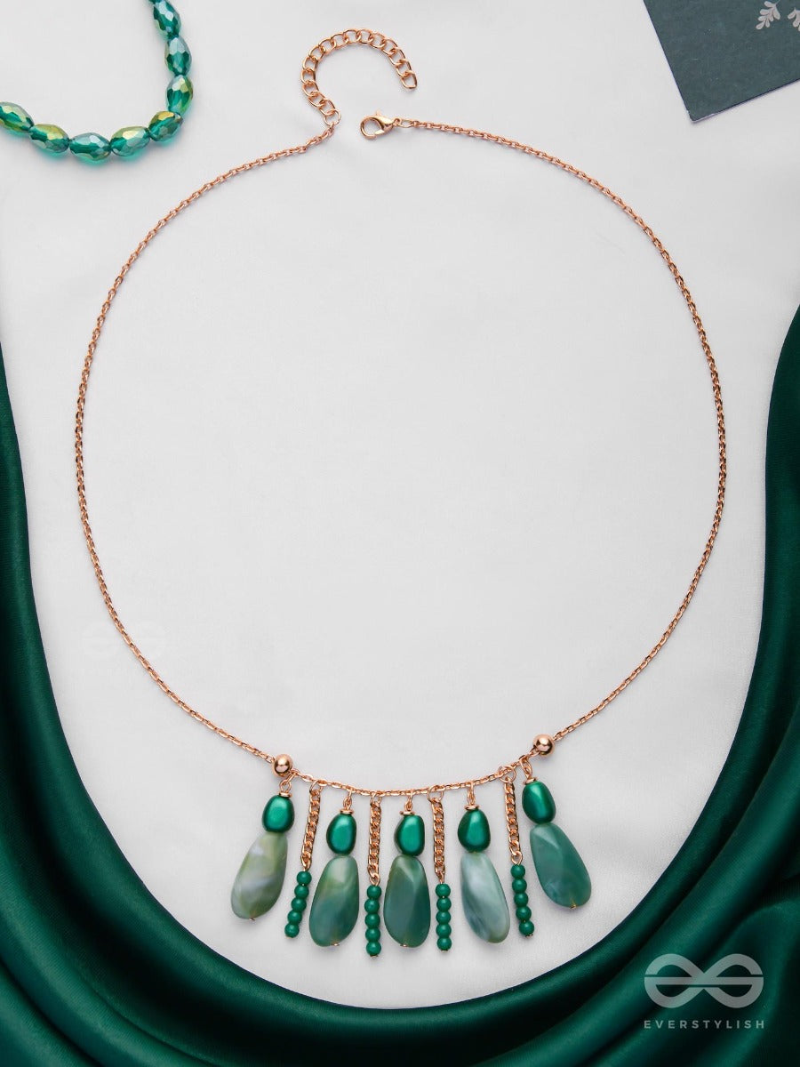 Nature's Emerald Paradise- Golden Playful Neckpiece With Anti-Tarnish Coating