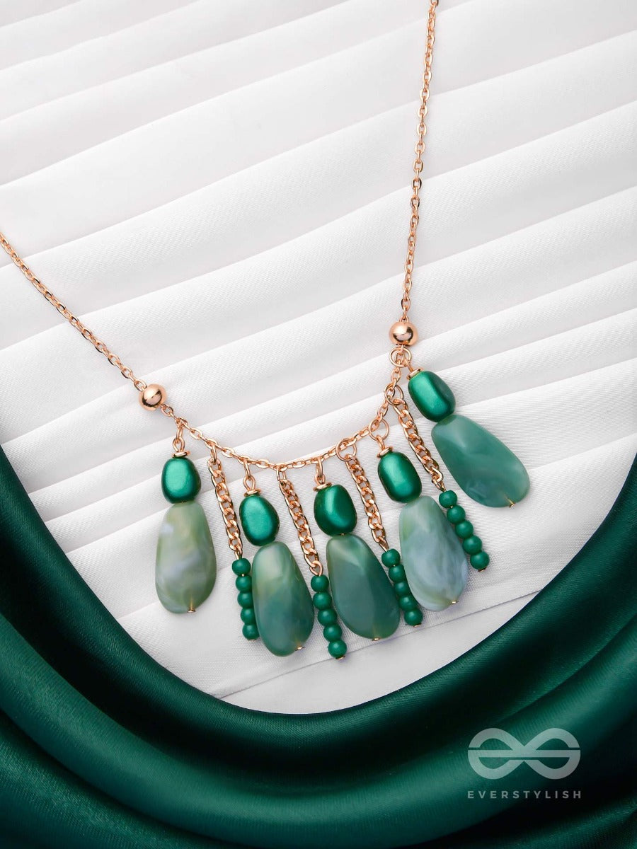 Nature's Emerald Paradise- Golden Playful Neckpiece With Anti-Tarnish Coating