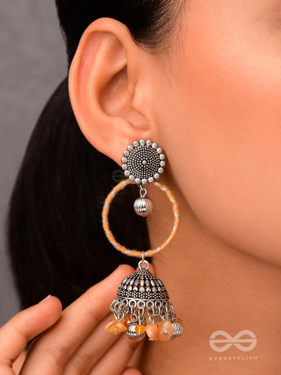 The Sunflower Delight - Oxidised Embellished Jhumka Earrings
