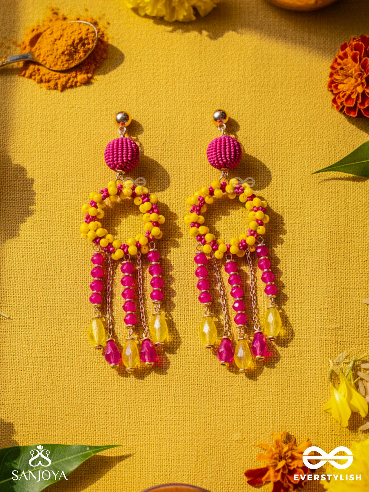 Wildfire Spirit - Bold And Statement Dangler Earrings (Pink & Yellow)