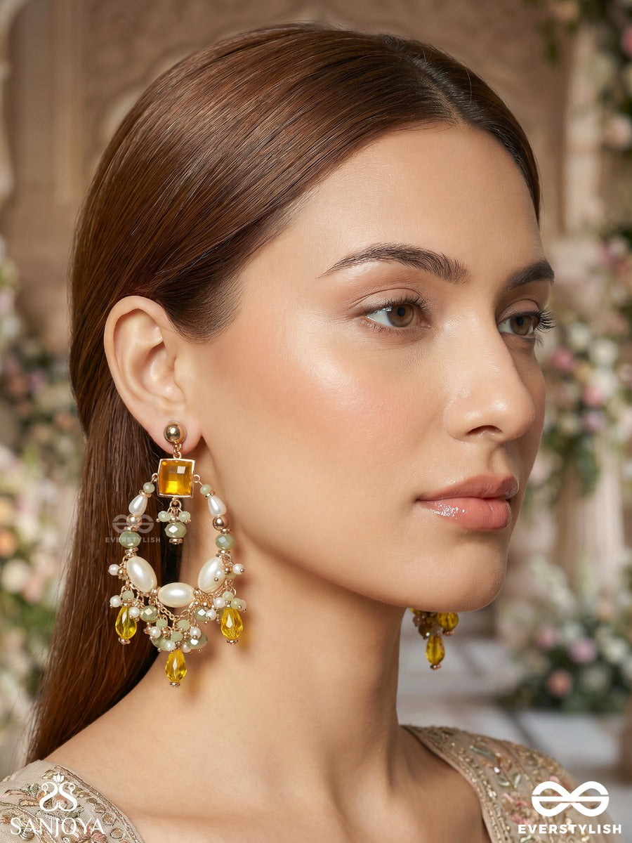 Vibhaati - The Minty Sparklers - Statement Gold And Green Embellished Crystal Chandelier Earrings