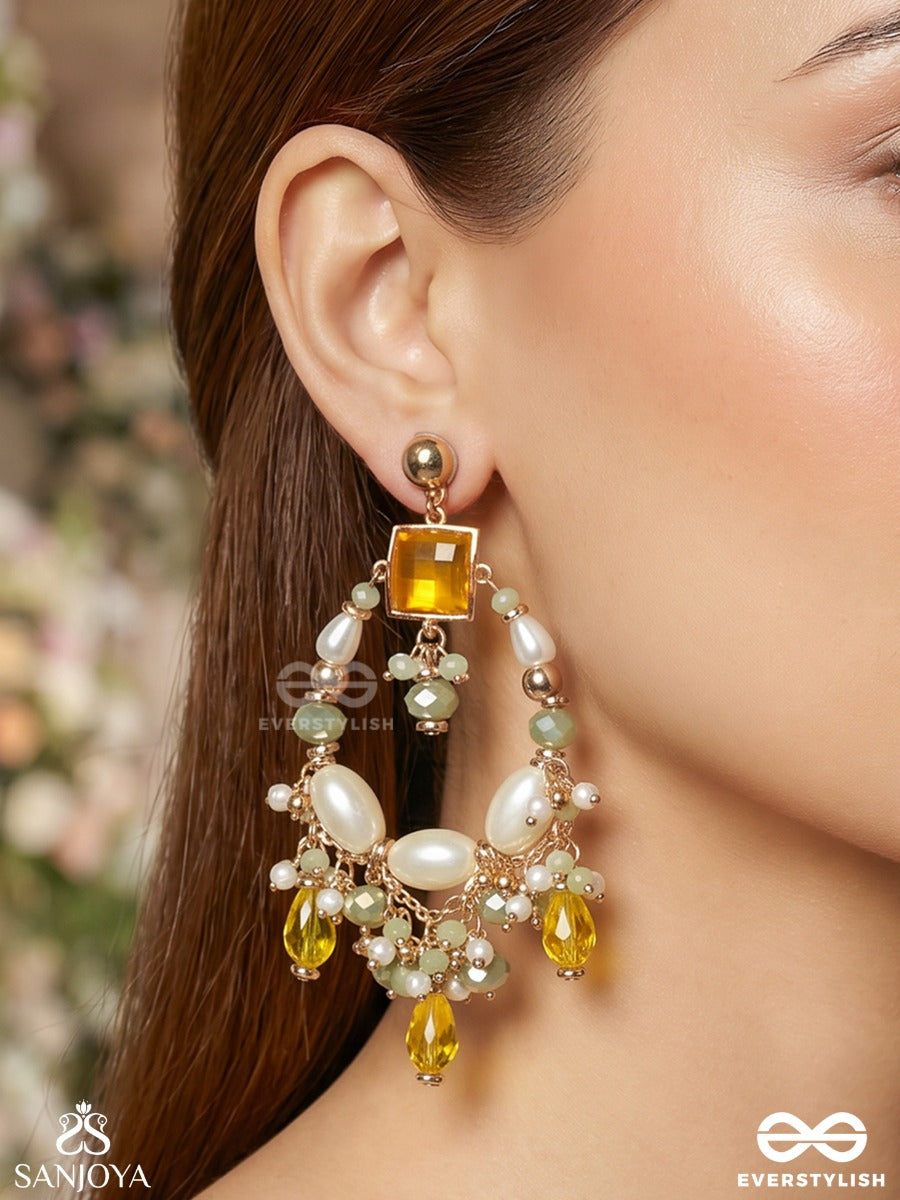 Vibhaati - The Minty Sparklers - Statement Gold And Green Embellished Crystal Chandelier Earrings