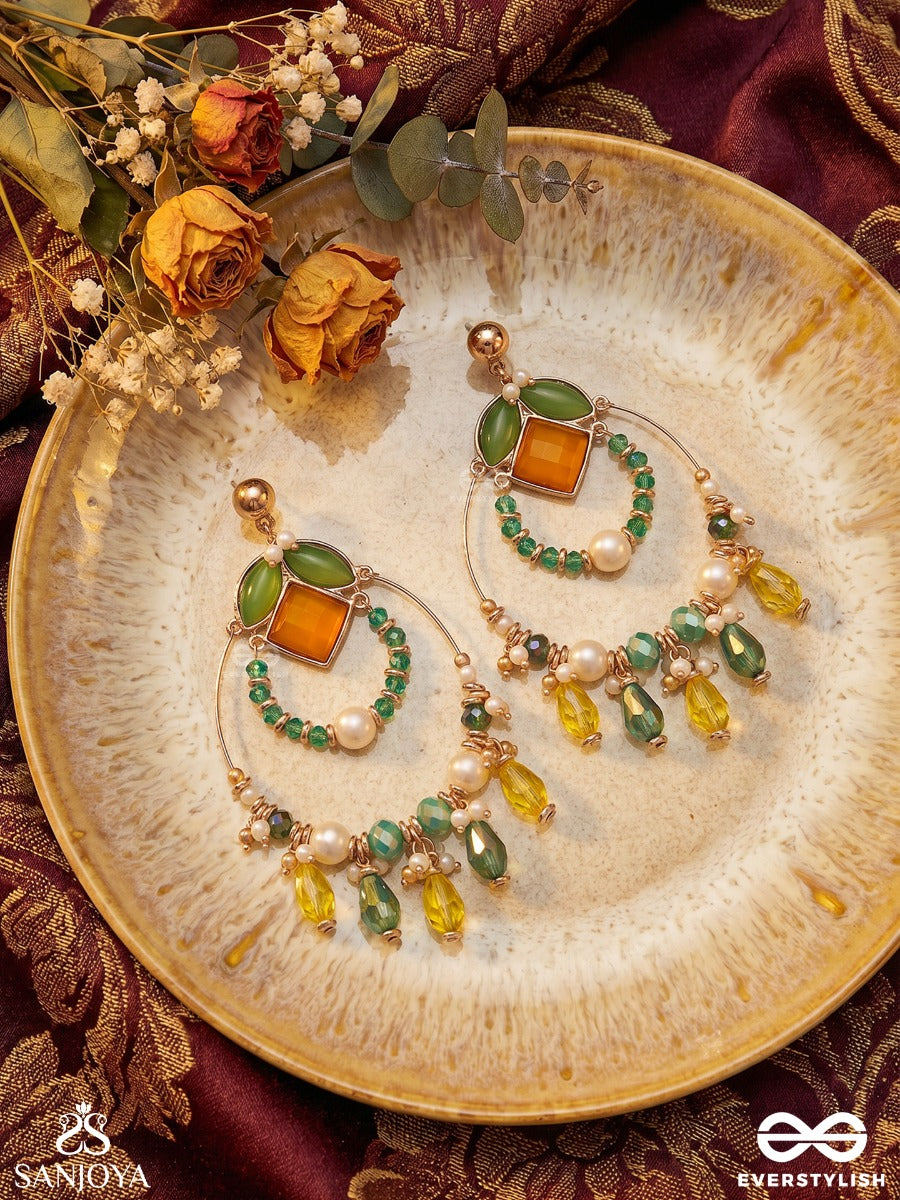 Dvyaha - The Shimmering Fiesta - Statement Golden Embellished Crystal Chandelier Earrings