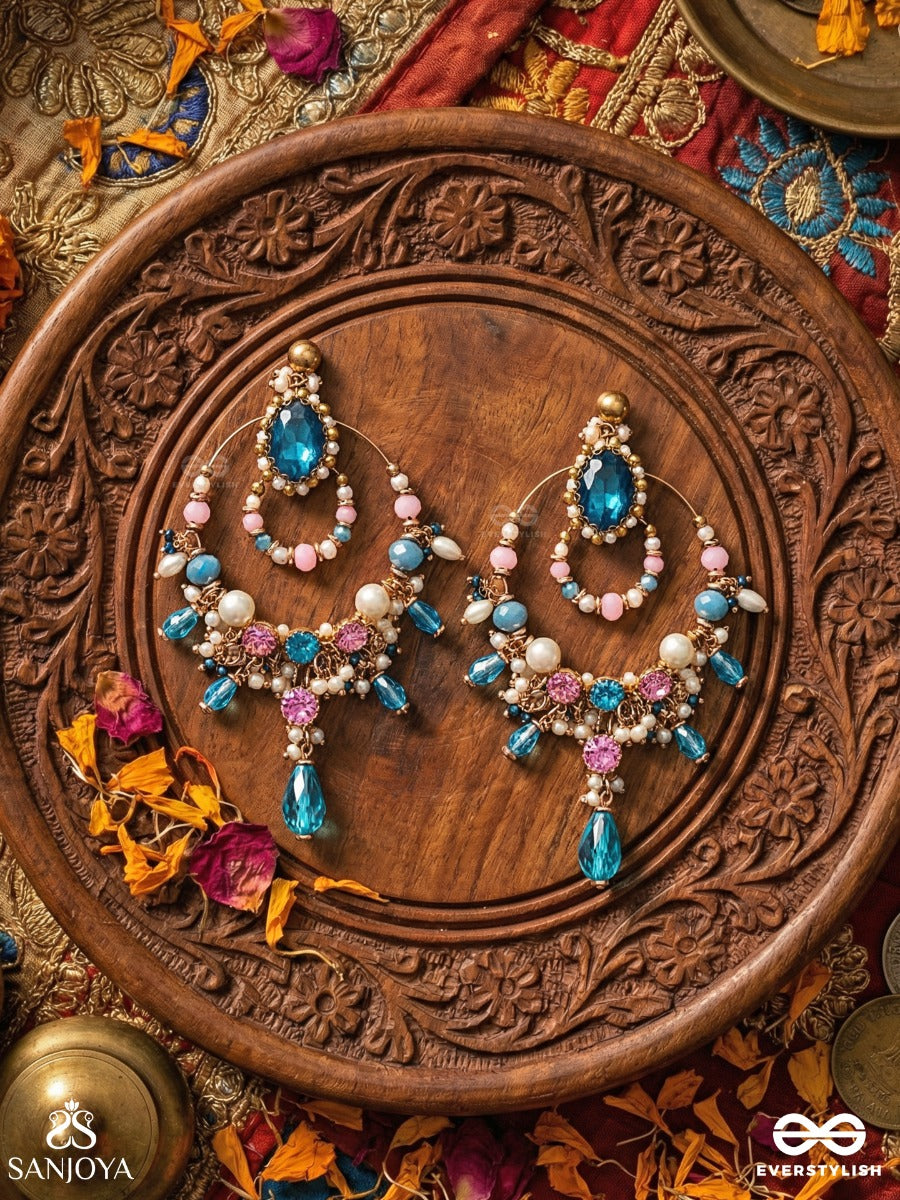 Abhram - The Shimmering Sky - Statement Golden Embellished Crystal Chandelier Earrings